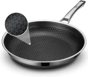 Frying Pan, 12 Inch Hybrid Non Stick Stainless Steel Skillets, Dishwasher Induction Oven Broiler Safe, Non Toxic Chef's Pan, PFOA Free Cookware