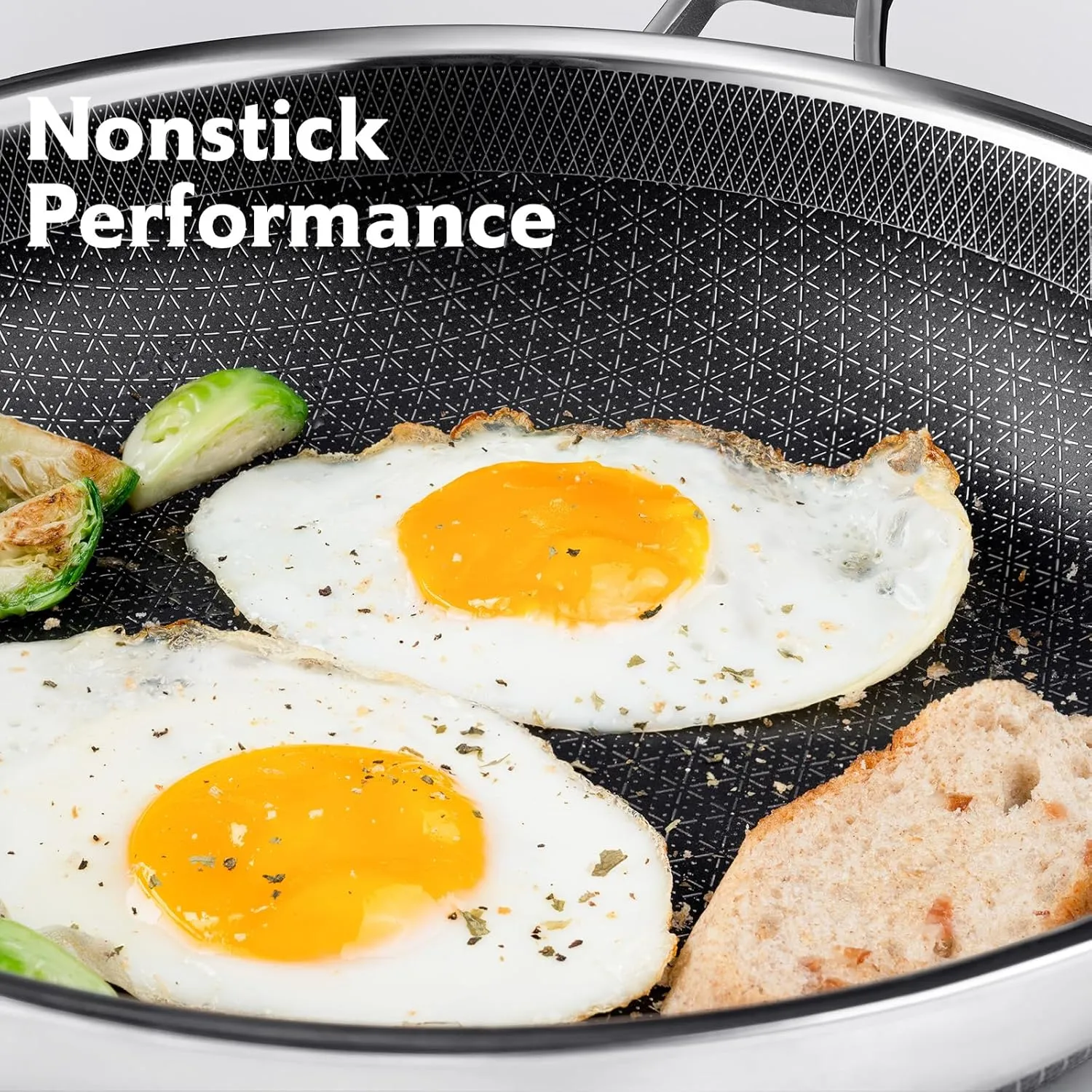 Frying Pan, 12 Inch Hybrid Non Stick Stainless Steel Skillets, Dishwasher Induction Oven Broiler Safe, Non Toxic Chef's Pan, PFOA Free Cookware