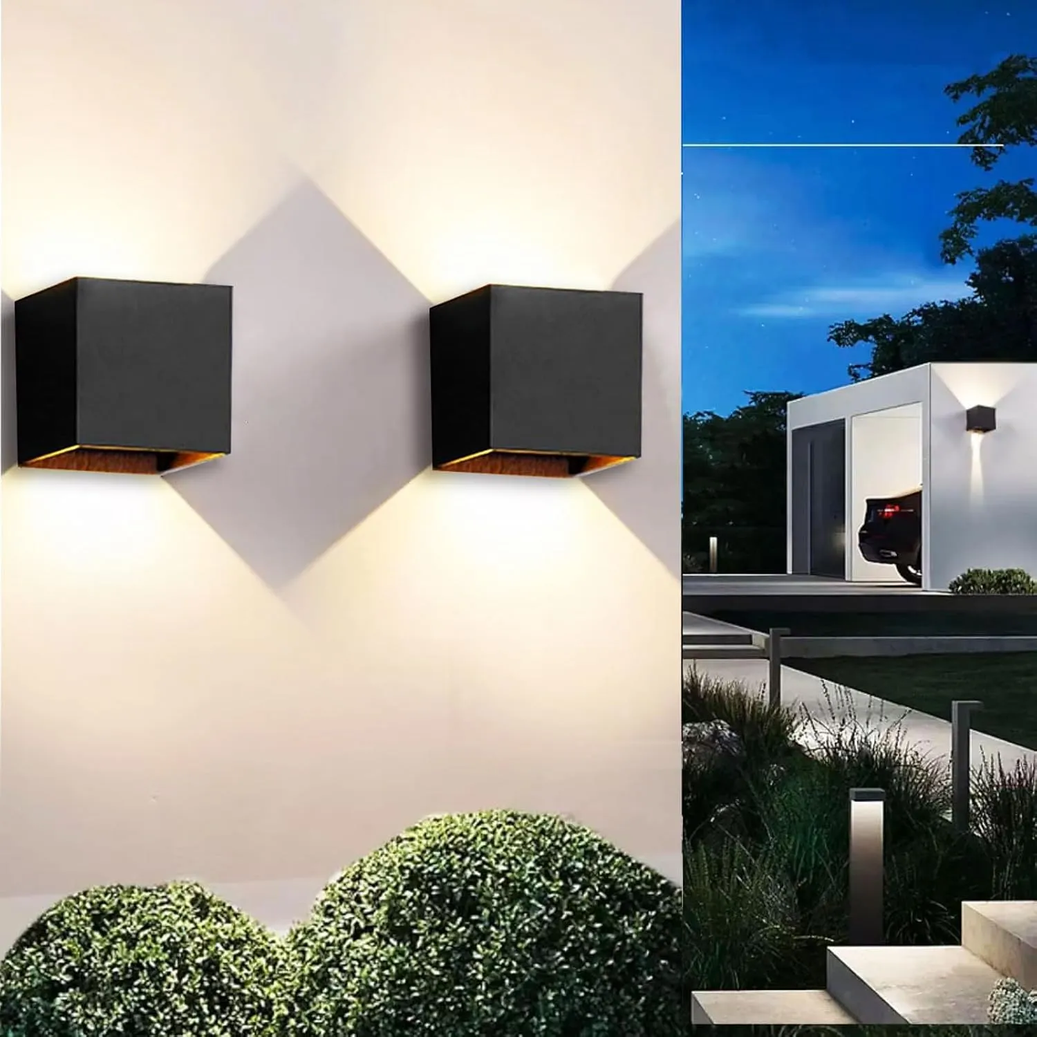 FUPE 2Pack 15W Led Black Outdoor Wall Sconces Light Fixtures Modern Exterior/Interior Waterproof Porch Wall Mounted Lighting Outside Wall Lamps for Garden Shop Yard Patio Home Entryway Park Staircase