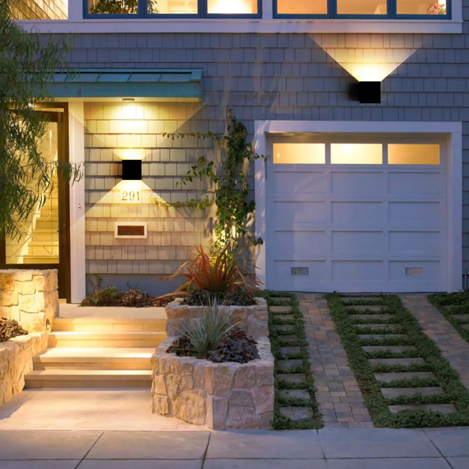 FUPE 2Pack 15W Led Black Outdoor Wall Sconces Light Fixtures Modern Exterior/Interior Waterproof Porch Wall Mounted Lighting Outside Wall Lamps for Garden Shop Yard Patio Home Entryway Park Staircase