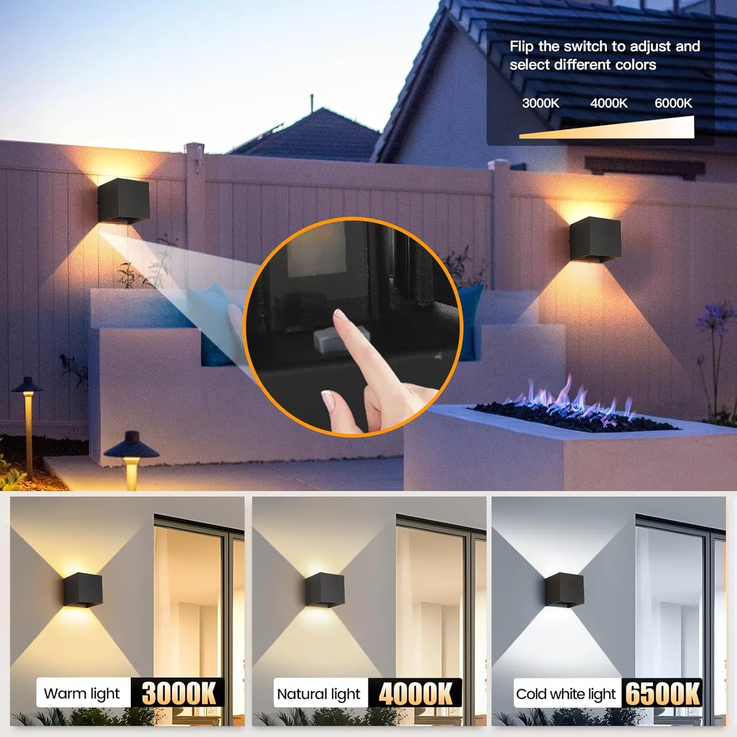 FUPE 2Pack 15W Led Black Outdoor Wall Sconces Light Fixtures Modern Exterior/Interior Waterproof Porch Wall Mounted Lighting Outside Wall Lamps for Garden Shop Yard Patio Home Entryway Park Staircase