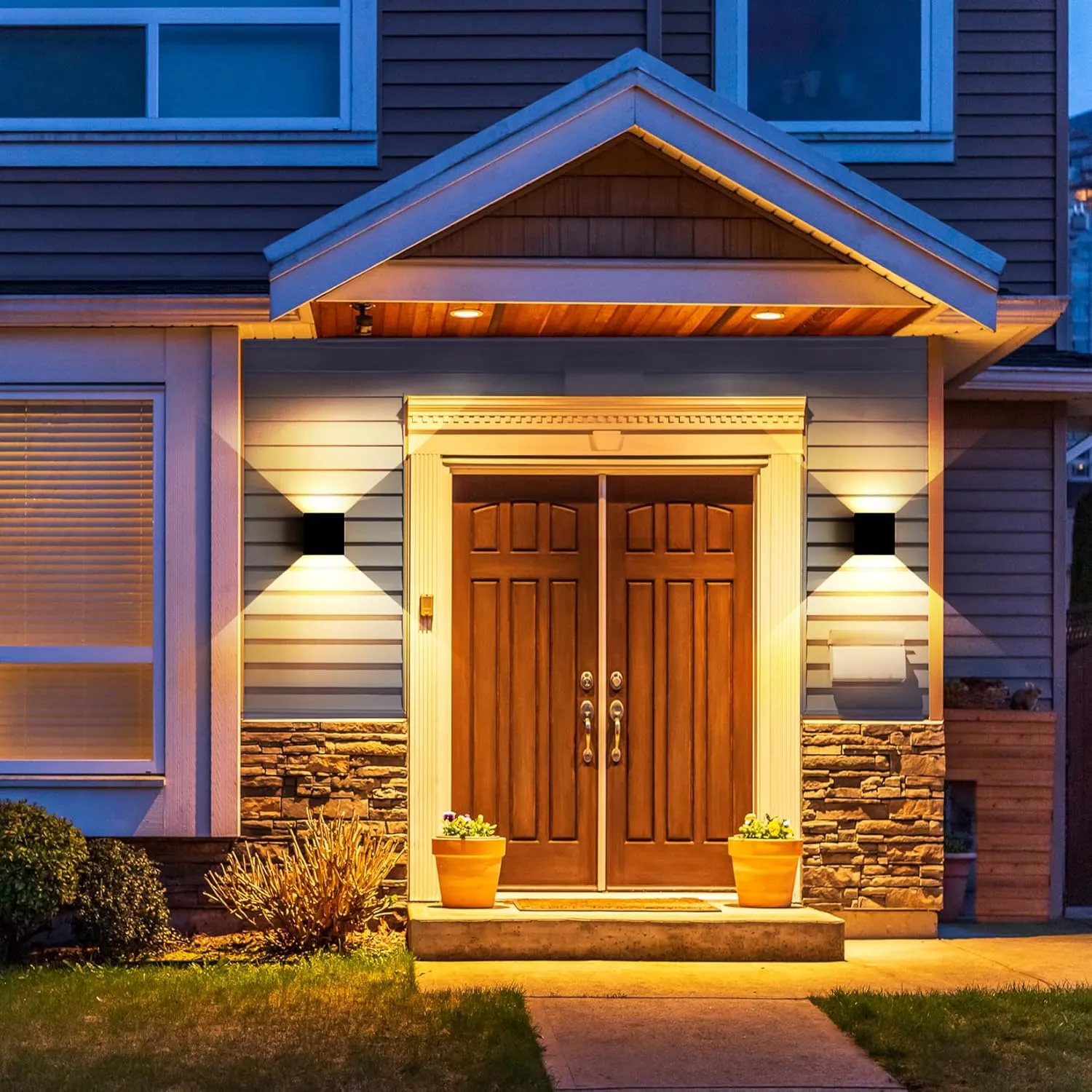 FUPE 2Pack 15W Led Black Outdoor Wall Sconces Light Fixtures Modern Exterior/Interior Waterproof Porch Wall Mounted Lighting Outside Wall Lamps for Garden Shop Yard Patio Home Entryway Park Staircase