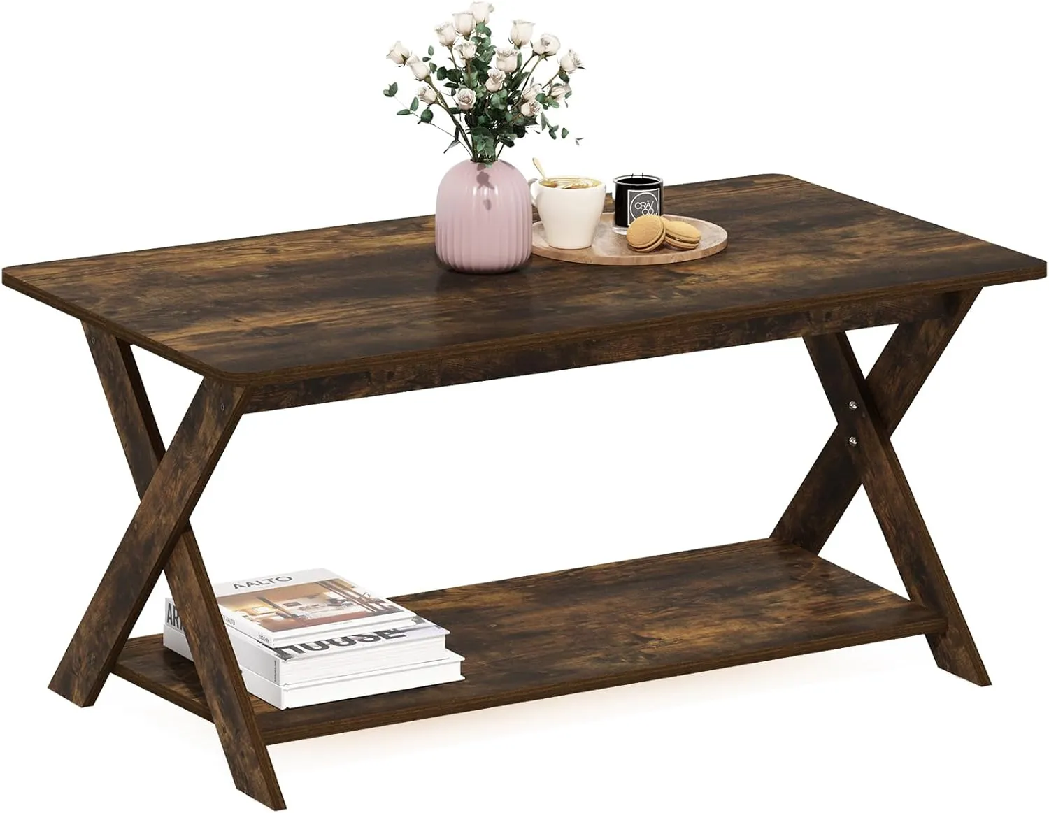 Furinno Modern Simplistic Criss-Crossed Coffee Table, Amber Pine