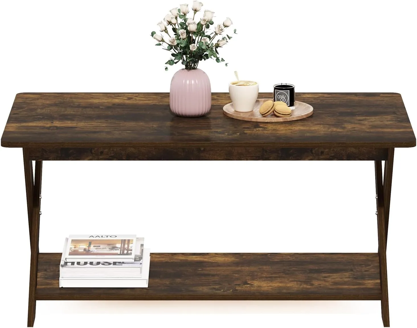 Furinno Modern Simplistic Criss-Crossed Coffee Table, Amber Pine