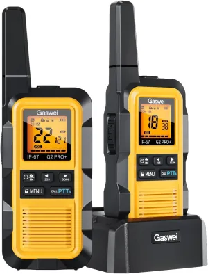 G2pro  IP67 Waterproof Floating Heavy Duty Walkie Talkies Long Range for Adults FRS Double PTT，FM radio,SOS,NOAA weather Rechargeable Two Way Radios 2 watts,VOX,Li-ion Battery (2 Pack - Yellow)