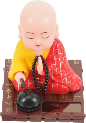 Gadpiparty Solar Bobblehead Figures Nodding Solar Chinese Monk Decor Little Monk Buddha Figurine for Car Dashboard Shaking Head Zen Monk Solar Shaking Head Statue