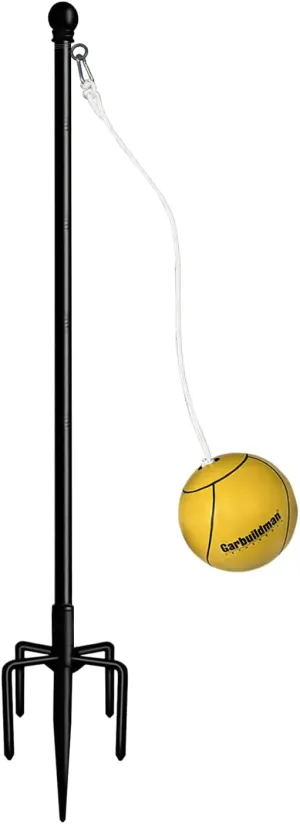 Garbuildman Tetherball Set with Ball & Rope for Outdoor Backyard, Adjustable Tether Ball Pole with Reinforced 5-Prong Base for Playground, Outside Ball Games Sports for Kids & Adults, Black