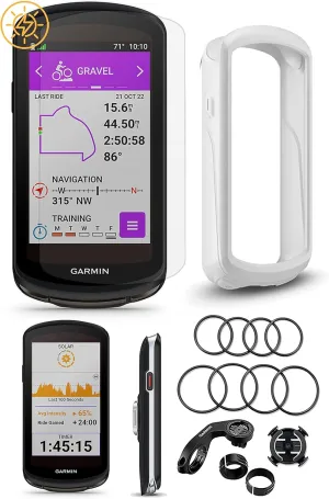 Garmin Edge 1040 (Solar) GPS Bike Computer Bundle - VO2 Max, Maps, & Multi-GNSS - includes PlayBetter Tempered Glass Screens, Silicone Case (White) & MTB Mounts