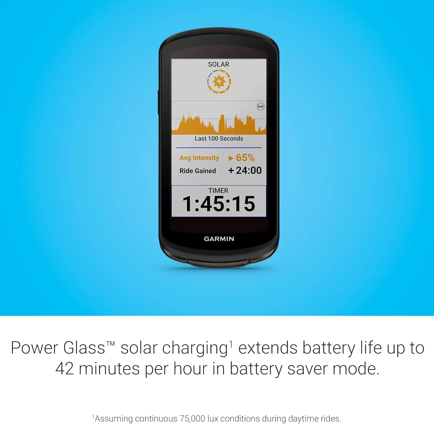 Garmin Edge® 1040 Solar, GPS Bike Computer with Solar Charging Capabilities, On and Off-Road, Spot-On Accuracy, Long-Lasting Battery, Device Only