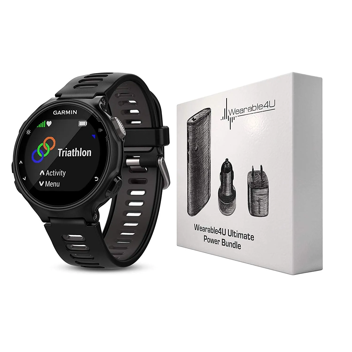 Garmin Forerunner 735XT GPS Running Watch with MultiSport Features and Wrist-based Heart Rate and Wearable4U Ultimate Power Pack Bundle