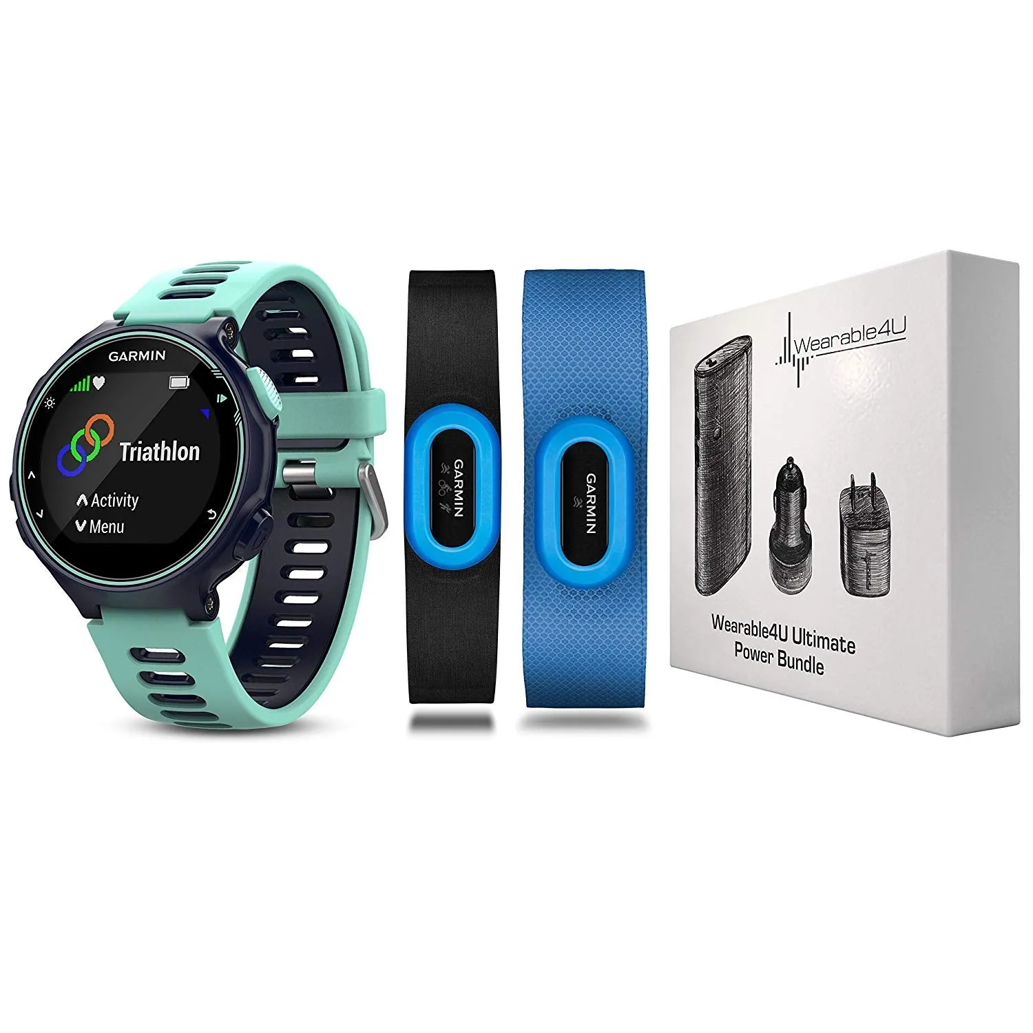 Garmin Forerunner 735XT GPS Running Watch with MultiSport Features and Wrist-based Heart Rate and Wearable4U Ultimate Power Pack Bundle