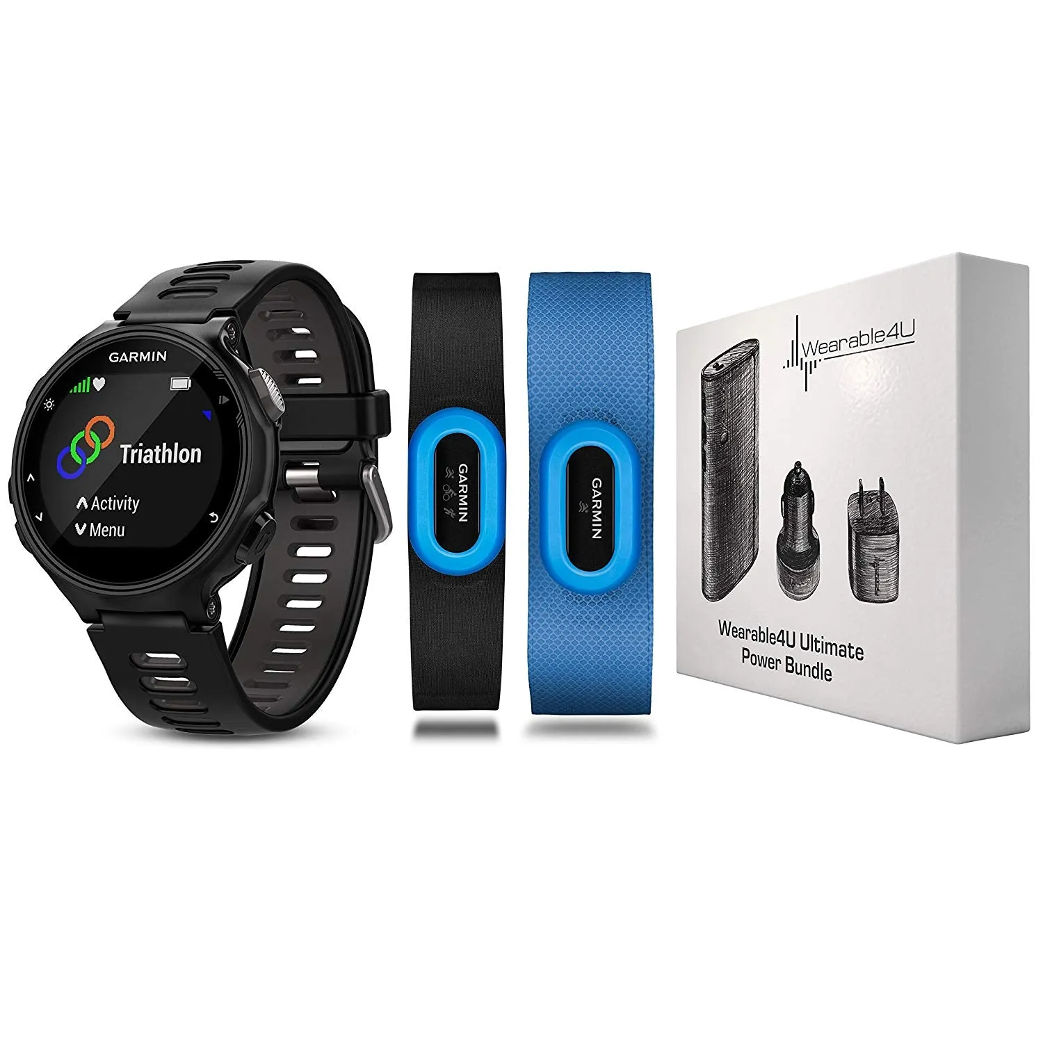 Garmin Forerunner 735XT GPS Running Watch with MultiSport Features and Wrist-based Heart Rate and Wearable4U Ultimate Power Pack Bundle