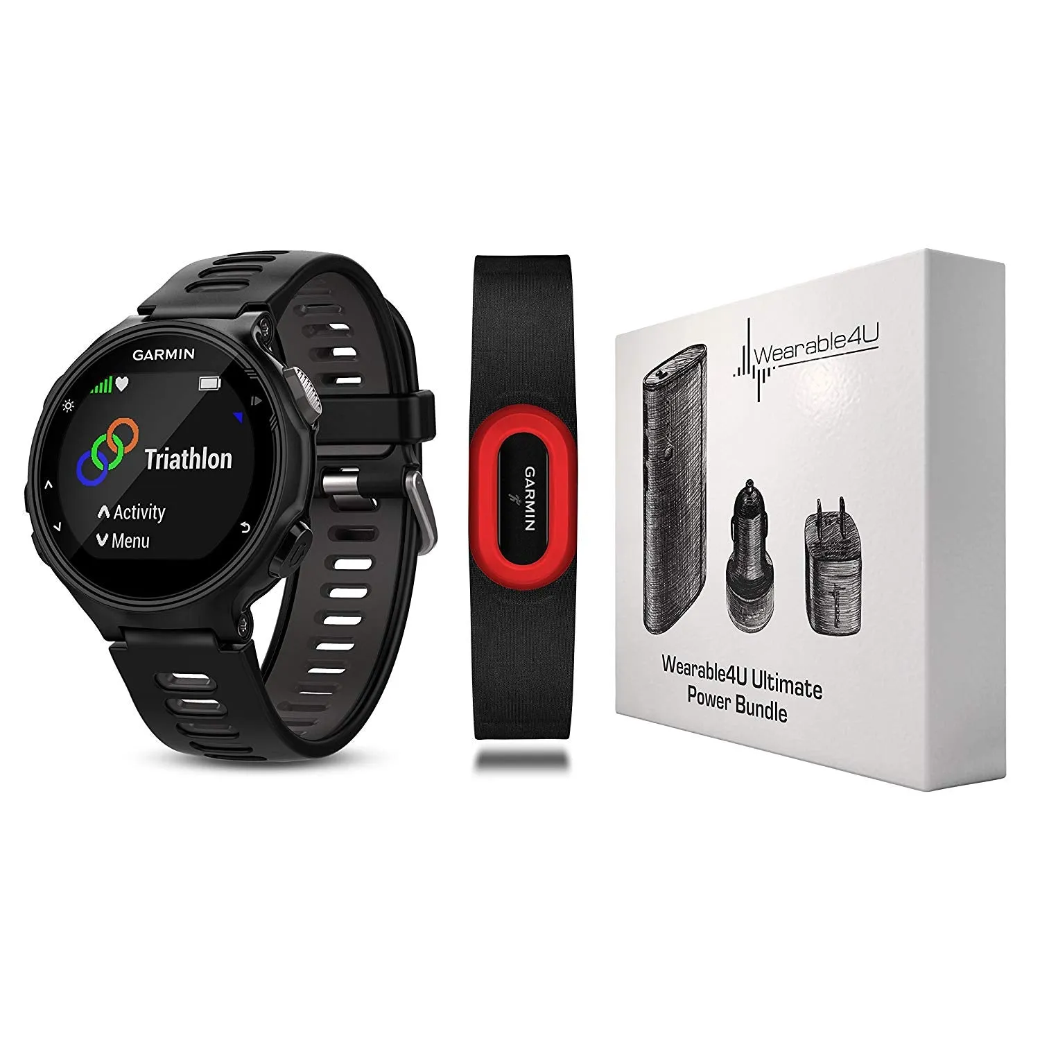 Garmin Forerunner 735XT GPS Running Watch with MultiSport Features and Wrist-based Heart Rate and Wearable4U Ultimate Power Pack Bundle