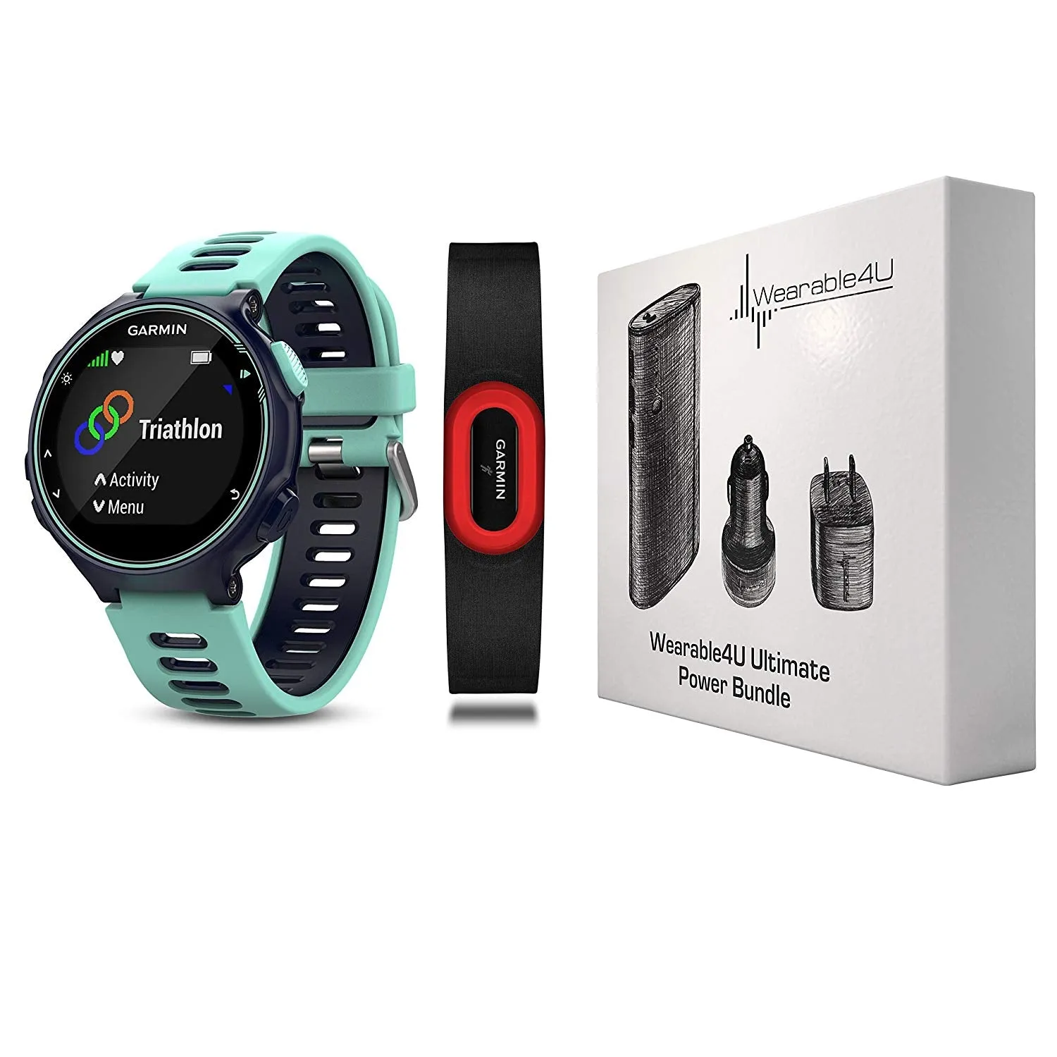 Garmin Forerunner 735XT GPS Running Watch with MultiSport Features and Wrist-based Heart Rate and Wearable4U Ultimate Power Pack Bundle