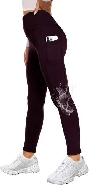 GAYHAY Fleece Lined Leggings Women - Thermal Winter Warm Water Resistant High Waisted Running Hiking Pants with Pockets Brown