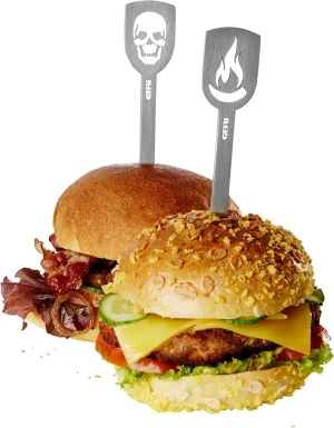 Gefu Hamburger Skewers Torro, 2 pcs Set, Skull/Flame, Stainless Steel, 19 cm,