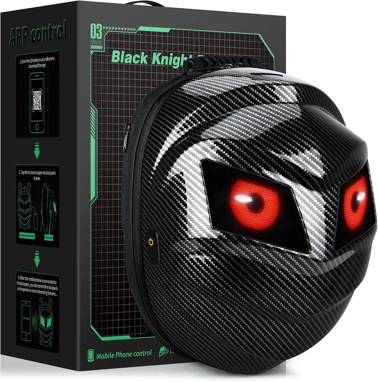 Gelrova LOY Black Knight Serise LED Backpack, Backpack with LED Eyes (Loy Eyes App) (Grey)