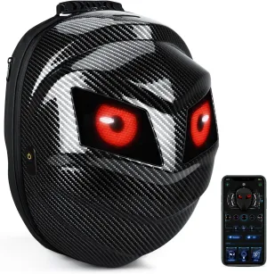 Gelrova LOY Black Knight Serise LED Backpack, Backpack with LED Eyes (Loy Eyes App) (Grey)