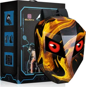 Gelrova Motorcycle Backpack for Men, LED Backpack with Programmable Screen, Hard Shell Large Capacity Waterproof Helmet Bag Laptop Backpack, Large Size 19inch, Flaming Knight