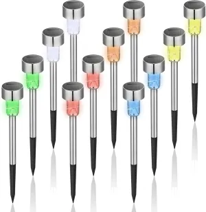 GIGALUMI Solar Lights Outdoor Waterproof, 12 Pack, Stainless Steel LED Solar Garden Lights for Patio, Lawn, Yard and Landscape, Garden Decor Patio Decor,Multicolor