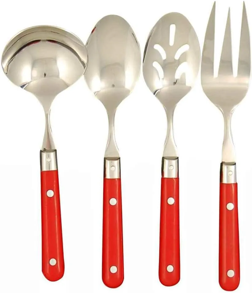 Ginkgo International Le Prix 4-Piece Stainless Steel Hostess Serving Set, Milano Red