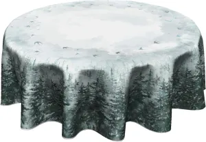 Giwawa Winter Pine Tree Round Tablecloth 60 Inch Nature Forest Decorative Table Cloth Polyester Washable Table Cover for Party Picnic Dinner Home