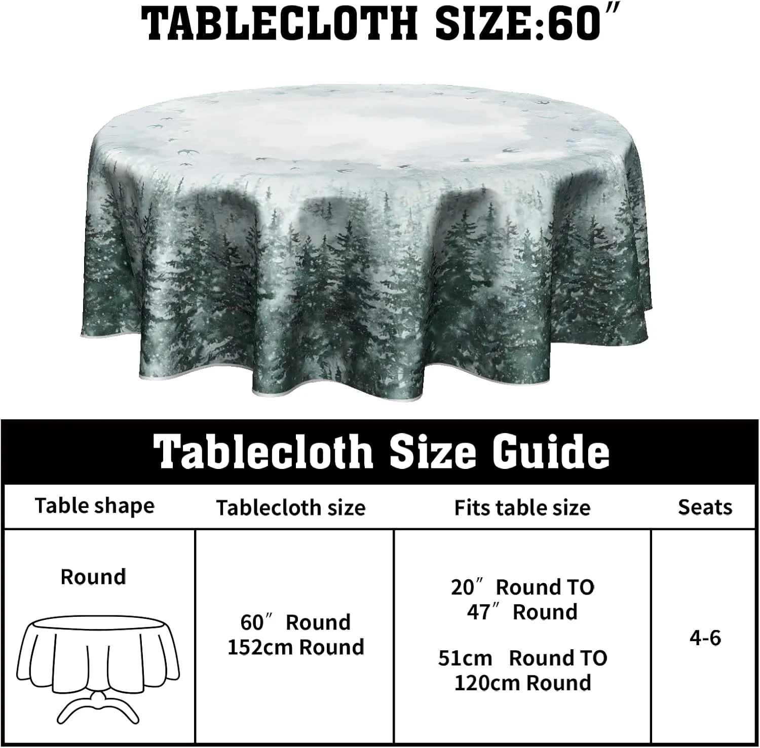 Giwawa Winter Pine Tree Round Tablecloth 60 Inch Nature Forest Decorative Table Cloth Polyester Washable Table Cover for Party Picnic Dinner Home