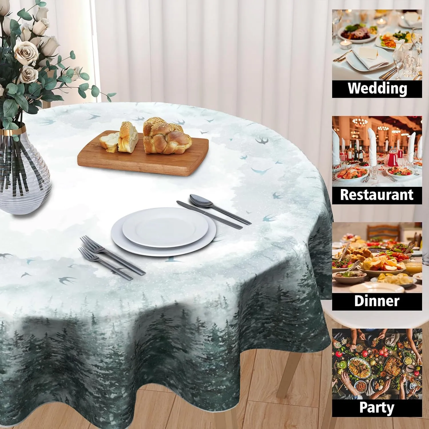 Giwawa Winter Pine Tree Round Tablecloth 60 Inch Nature Forest Decorative Table Cloth Polyester Washable Table Cover for Party Picnic Dinner Home