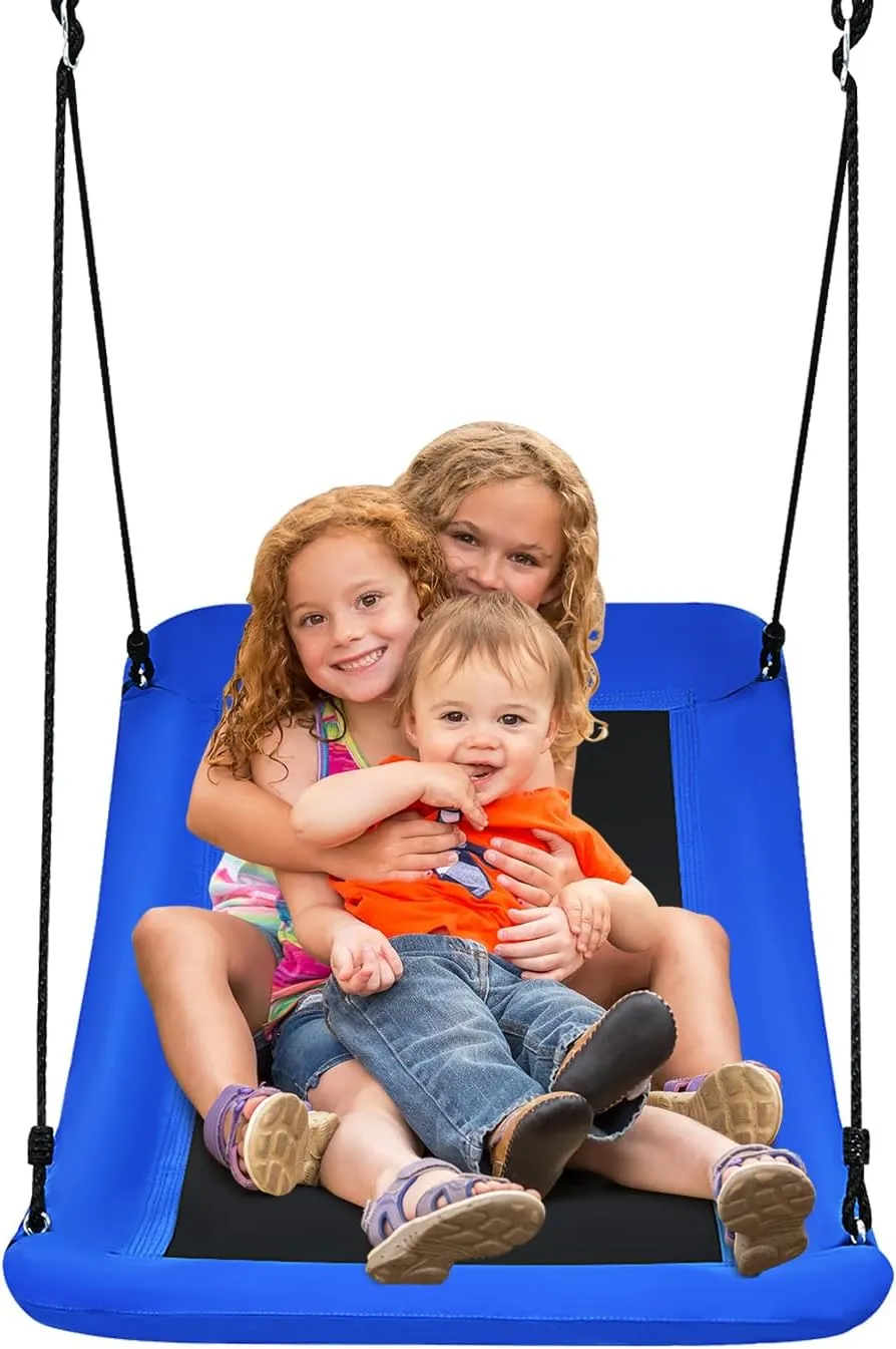 GLACER 700 lbs 60'' Platform Tree Swing for Kids and Adult, Adjustable Heavy Duty Large Rectangle Swing Seat with Hanging Ropes, Easy Setup, Flat Swingset for Indoor Outdoor Backyard (Blue)