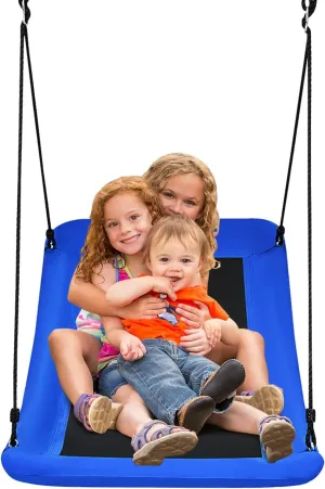 GLACER 700 lbs 60'' Platform Tree Swing for Kids and Adult, Adjustable Heavy Duty Large Rectangle Swing Seat with Hanging Ropes, Easy Setup, Flat Swingset for Indoor Outdoor Backyard (Blue)