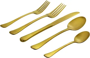 Godinger 20 Piece Flatware Set with 4 Dinner Forks, 4 Salad Forks, 4 Tablespoons, 4 Teaspoons and Knifes, 18/0 Stainless Steel Satin Gold, Set of 4