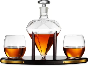 Godinger Whiskey Decanter and Whiskey Glasses Set, Diamond Liquor Decanter and Cocktail Whiskey Glasses Gift Set - for Liquor, Scotch, Bourbon, Vodka - 850ml