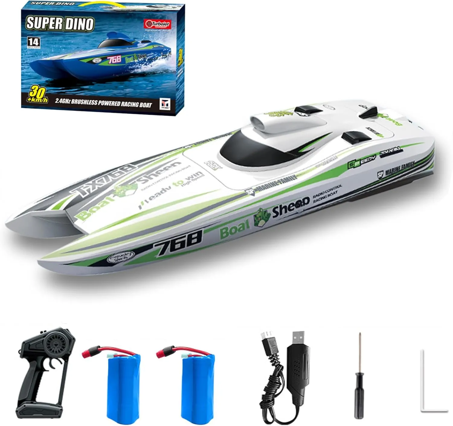 GoolRC Remote Control Boat 2.4GHz High Speed 30km/h Brushless Turbojet Speedboat Remote Control Ship Cooling Waterproof Low Battery/Over Distance Reminder 2 Battery