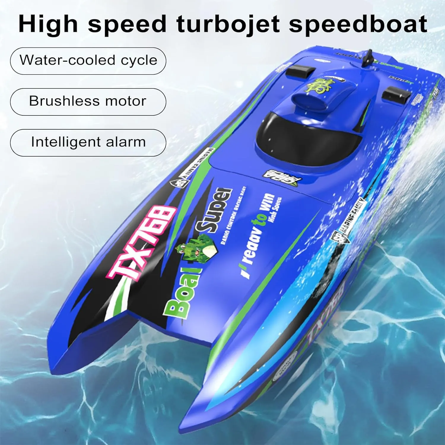 GoolRC Remote Control Boat 2.4GHz High Speed 30km/h Brushless Turbojet Speedboat Remote Control Ship Cooling Waterproof Low Battery/Over Distance Reminder 2 Battery