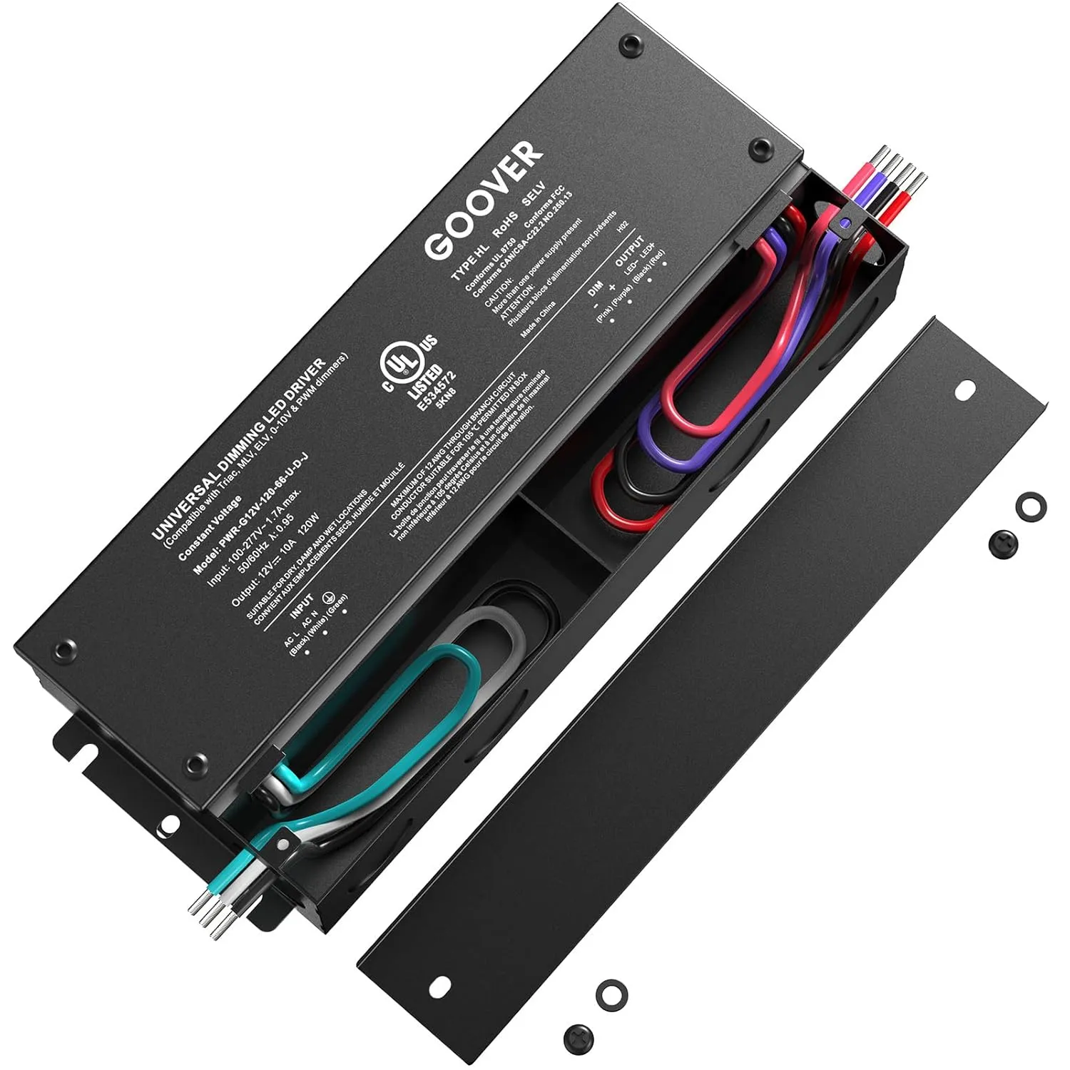 GOOVER 120W Dimmable LED Driver, 12V Triac Dimmable Power Supply, AC to DC Transformer for LED Light, Compatible with Lutron and Leviton Dimmer, Waterproof IP67 and UL Listed