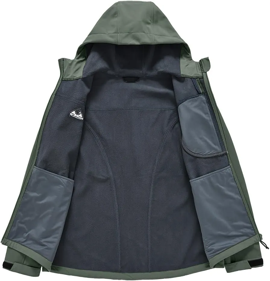 Gopune Men's Lightweight Soft Shell Jacket Fleece Lined Waterproof Hooded Hiking Winter Jacket