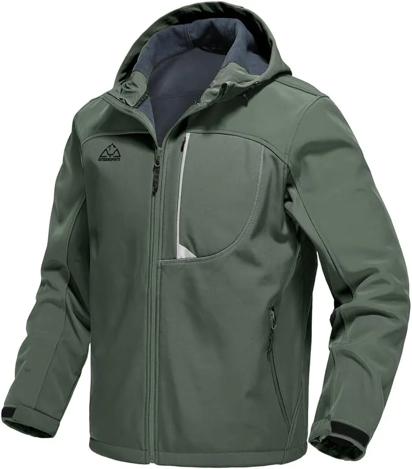 Gopune Men's Lightweight Soft Shell Jacket Fleece Lined Waterproof Hooded Hiking Winter Jacket