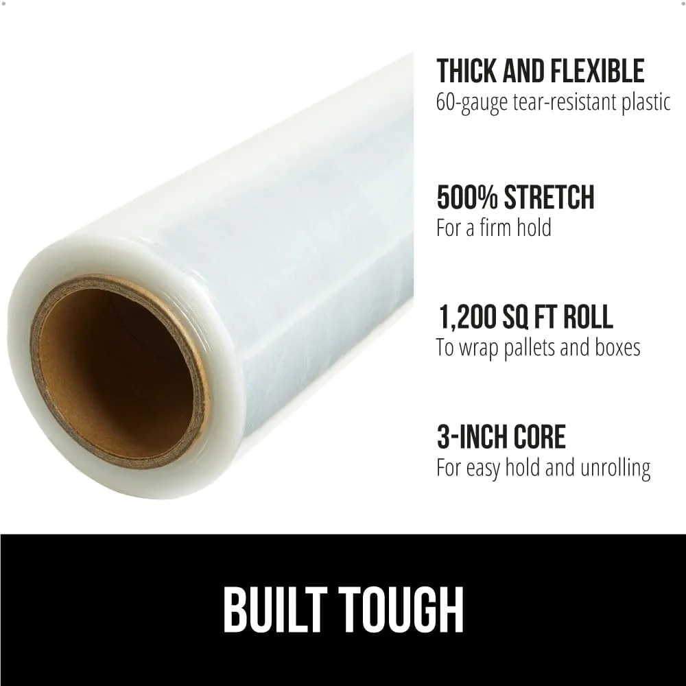 GORILLA GRIP 500% Stretch Film Heavy Duty Plastic, 2 Pack 1200ft Shrink Wrap Rolls 17" Puncture Resistant, Industrial Strength for Pallet Storing, Wrapping, Moving, Packing Furniture Protection Clear