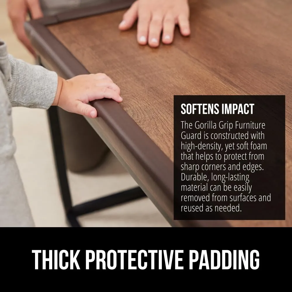 GORILLA GRIP Baby Proof Corners and Edges for Furniture, Kid Proofing Adhesive Table Corner Protectors, Heavy Duty Soft Rubber Foam Protection, Includes 8 Protective Safety Guards, 10 Feet, Brown