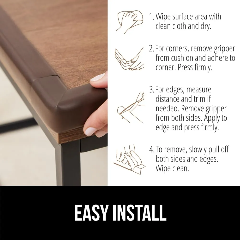 GORILLA GRIP Baby Proof Corners and Edges for Furniture, Kid Proofing Adhesive Table Corner Protectors, Heavy Duty Soft Rubber Foam Protection, Includes 8 Protective Safety Guards, 10 Feet, Brown