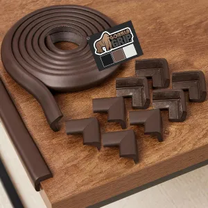 GORILLA GRIP Baby Proof Corners and Edges for Furniture, Kid Proofing Adhesive Table Corner Protectors, Heavy Duty Soft Rubber Foam Protection, Includes 8 Protective Safety Guards, 10 Feet, Brown