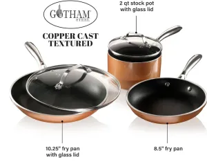 Gotham Steel Copper Cast 5 Piece Cookware, Pots and Pan Set with Triple Coated Nonstick Copper Surface & Aluminum Composition for Even Heating, 100% Non-Toxic, Oven, Stovetop & Dishwasher Safe