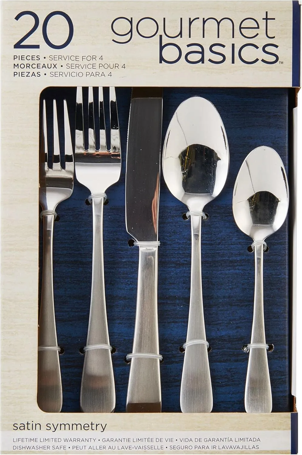 Gourmet Basics by Mikasa Satin Symmetry 20-Piece Stainless Steel Flaware Set, Service for 4
