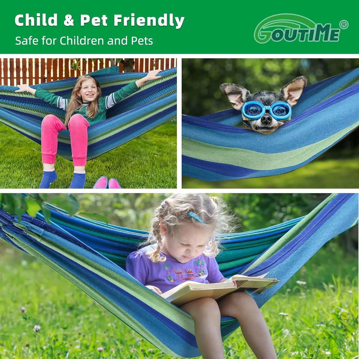 Goutime Kids Hammock with Stand,220lb Capacity,Childs Hammocks Frame Holder Base with Portable Carrying Bag for Indoor,Outdoor,Patio,Deck,Yard,Beach (Blue)
