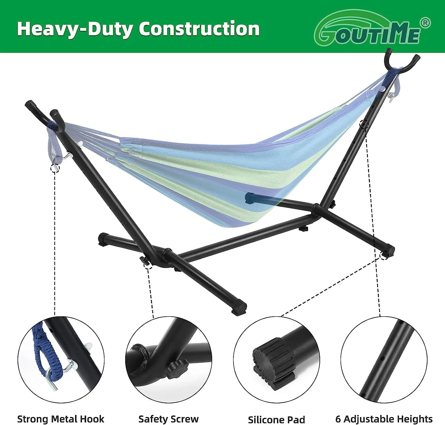 Goutime Kids Hammock with Stand,220lb Capacity,Childs Hammocks Frame Holder Base with Portable Carrying Bag for Indoor,Outdoor,Patio,Deck,Yard,Beach (Blue)