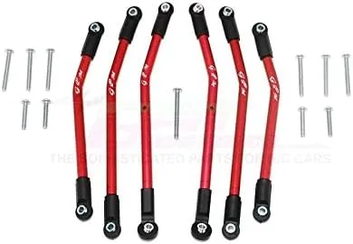 GPM For Traxxas TRX-4 Trail Defender Crawler Upgrade Parts Aluminum Adjustable Suspension Links - 6Pc Set Red