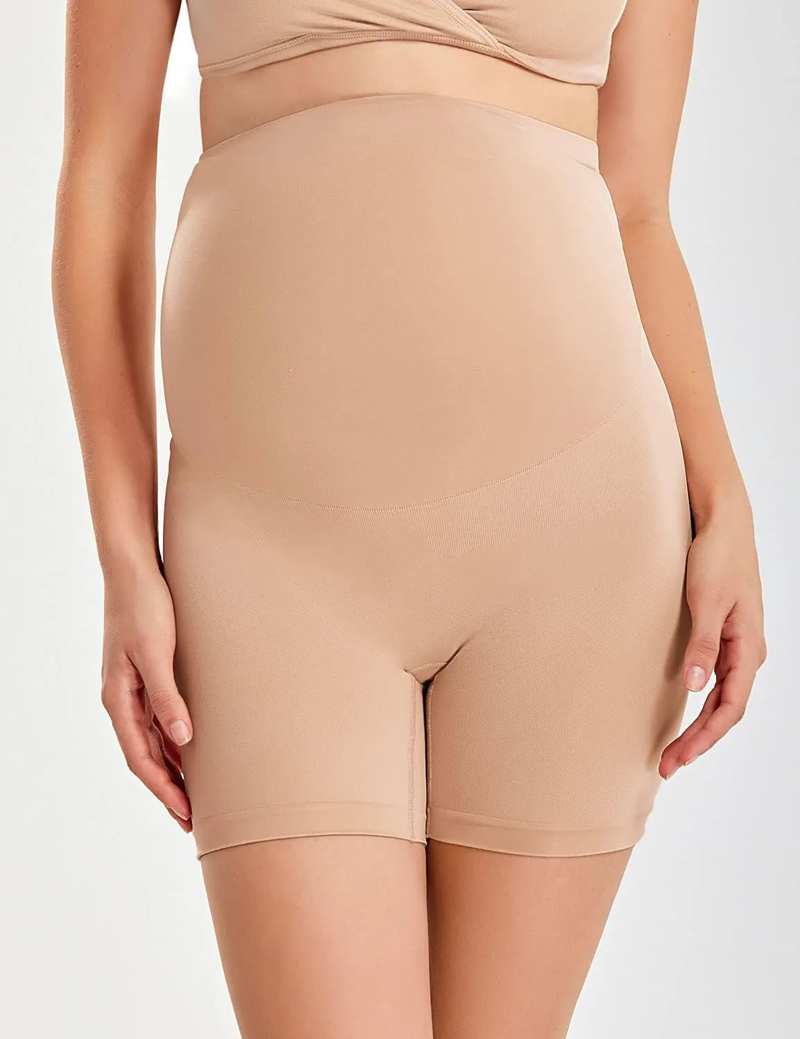 Gratlin Women's Seamless Maternity Shapewear for Dresses Pregnancy Shorts Panties High Waist Mid-Thigh Underwear