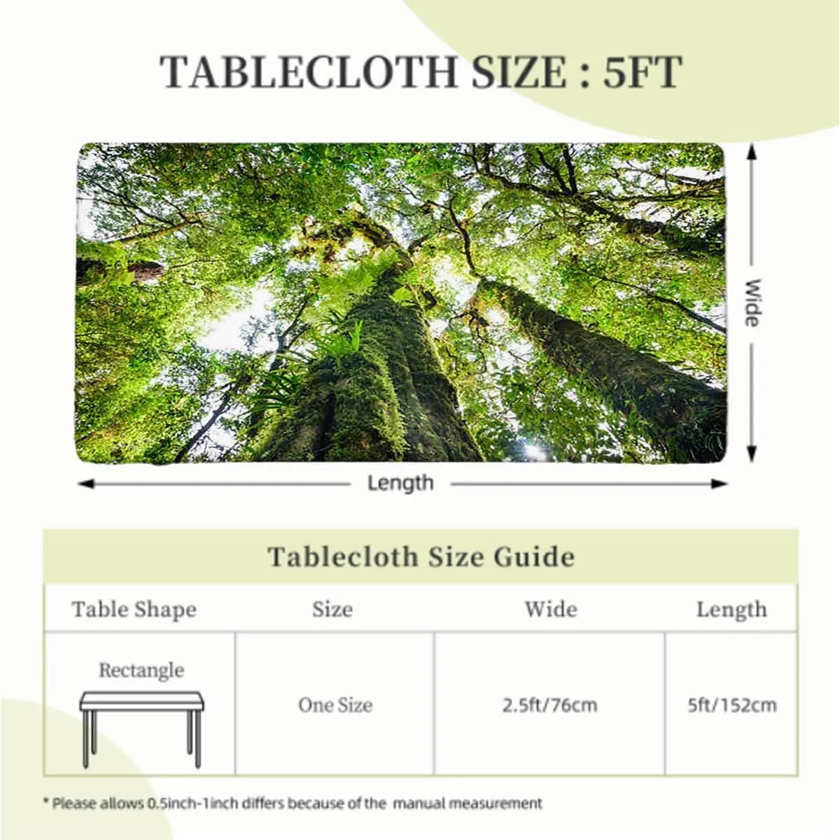 Green Brown Elastic Fitted Tablecloths, Tropical Jungle on Springtime Theme Water Resistant, Windproof Table Protector for Dining Room Table Rainforest Fits up 5 Foot Tables