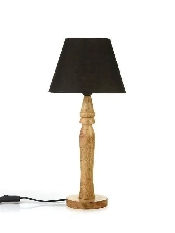 Green Girgit Round Brown Lamp With Taper Black Cotton Shade