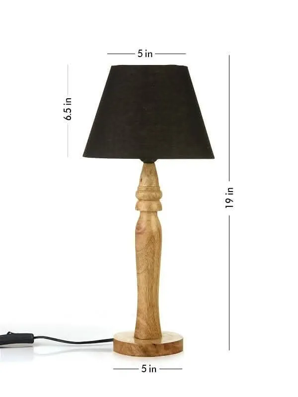 Green Girgit Round Brown Lamp With Taper Black Cotton Shade